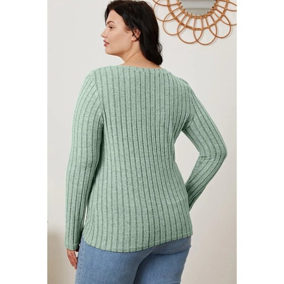 Basic Bae Full Size Ribbed V-Neck Long Sleeve T-Shirt - Picture 6 of 11